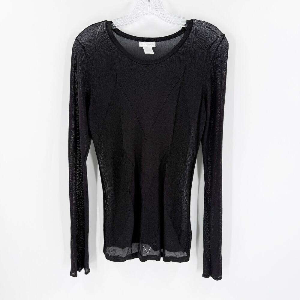 Worthington Black Sheer Mesh Long Sleeve Y2K Goth Minimalist Top
